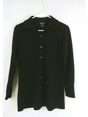 New York & Company Dress Shirt Black Button Up Cuffed Sleeves Size Small